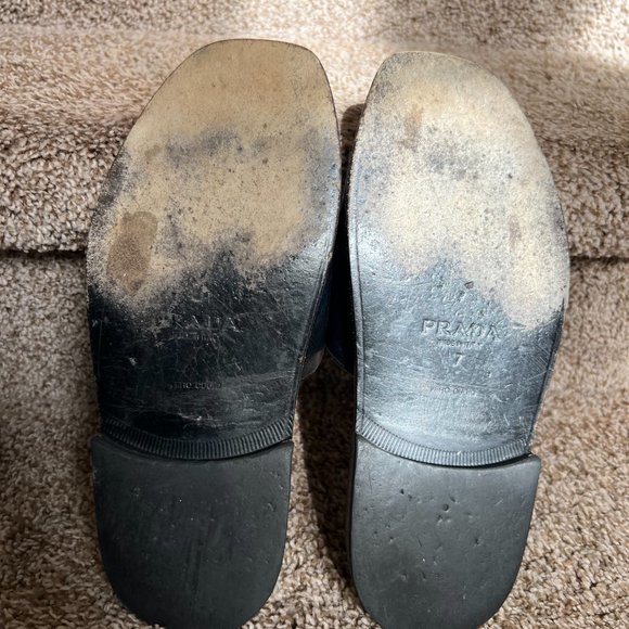 Prada Men's Black/Blue Trim Leather Open Toe Slip On Slides Sandals. - Picture 10 of 16